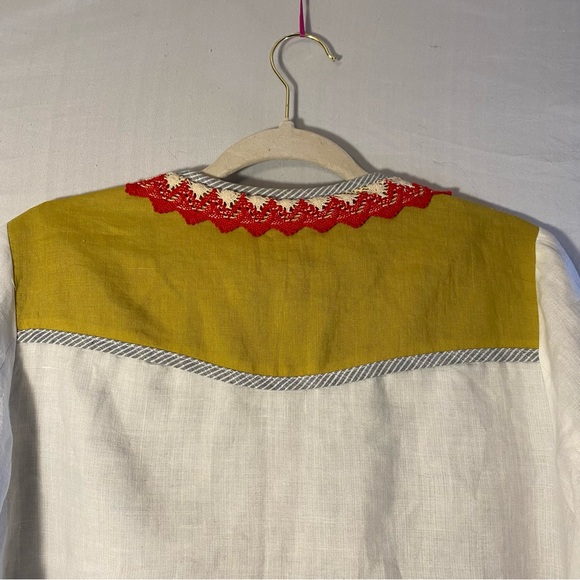 V Christina Boho Linen Jacket 70’s Fringe Prairie Lagenlook Artsy Grannie M, Y2K - Picture 7 of 10